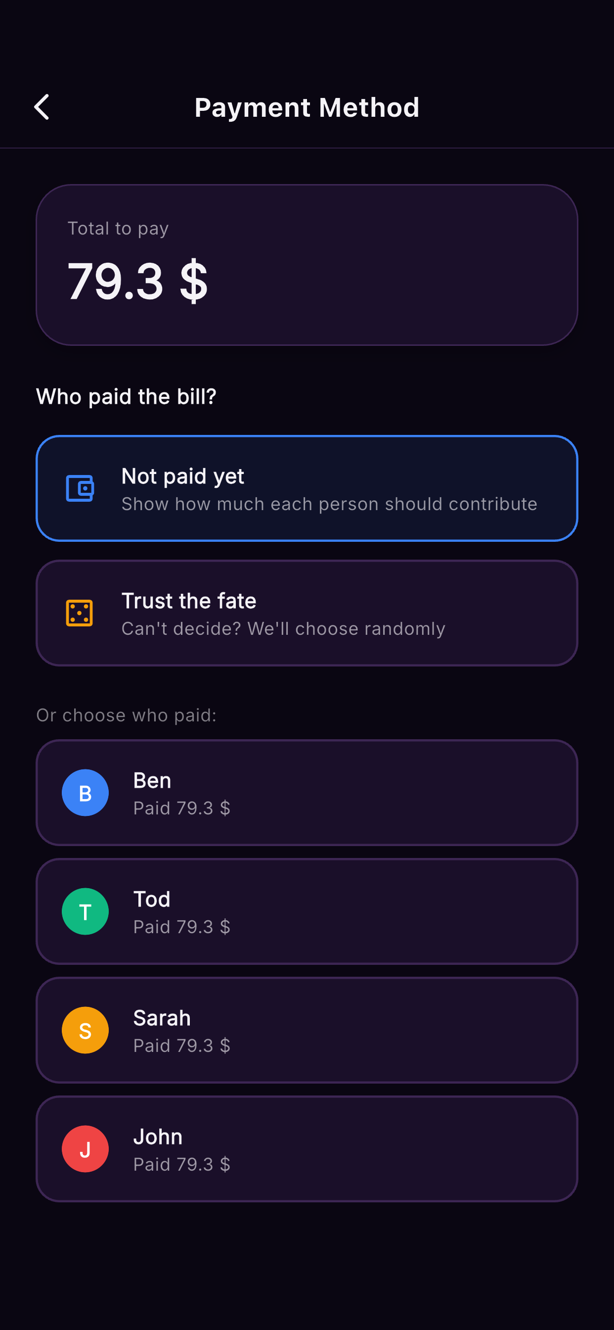 Who Owes Whom Restaurants — select who paid the restaurant bill
